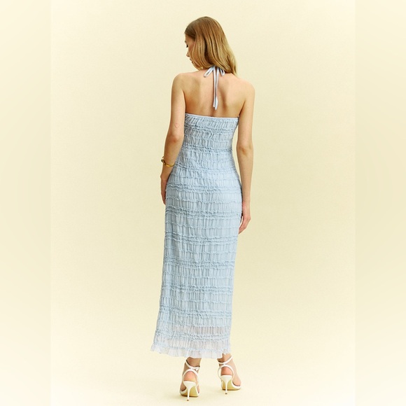 COMMENSE Light Blue Halter Ruched Dress - Picture 4 of 9